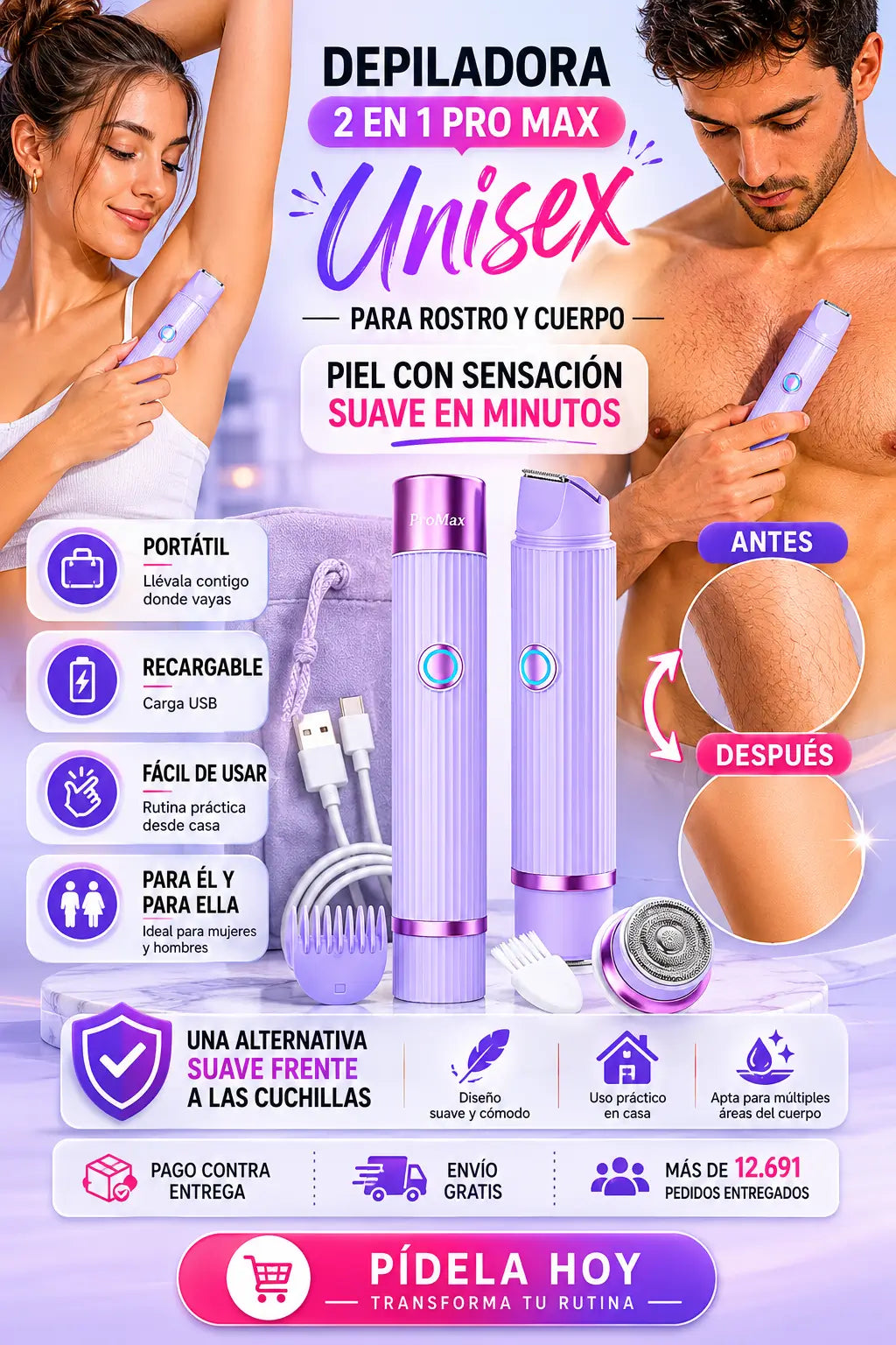 DEPILADORA 2 EN 1 PRO MAX  UNISEX