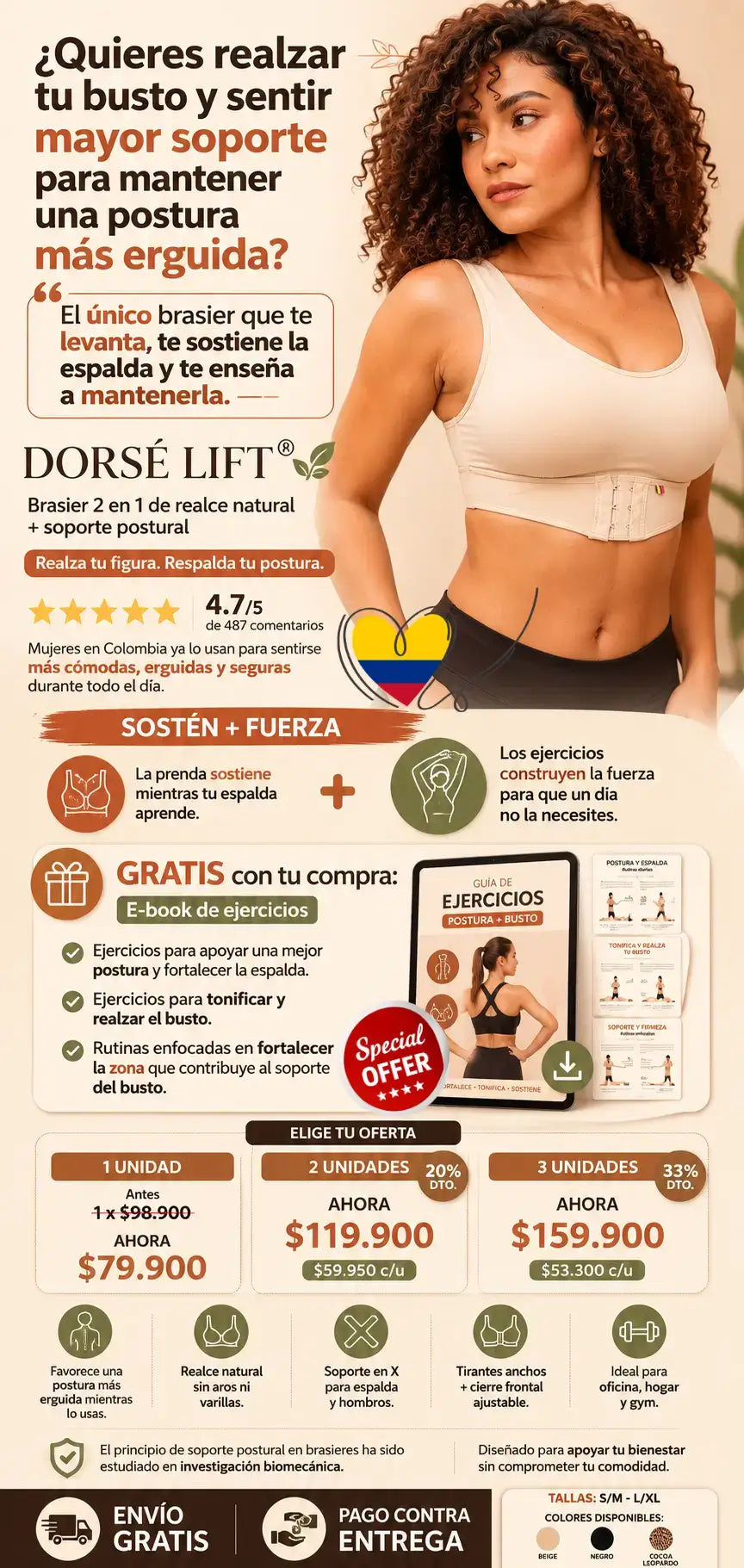DORSÉ LIFT®  Brasier 2 en 1 Corrector de postura y realce natural